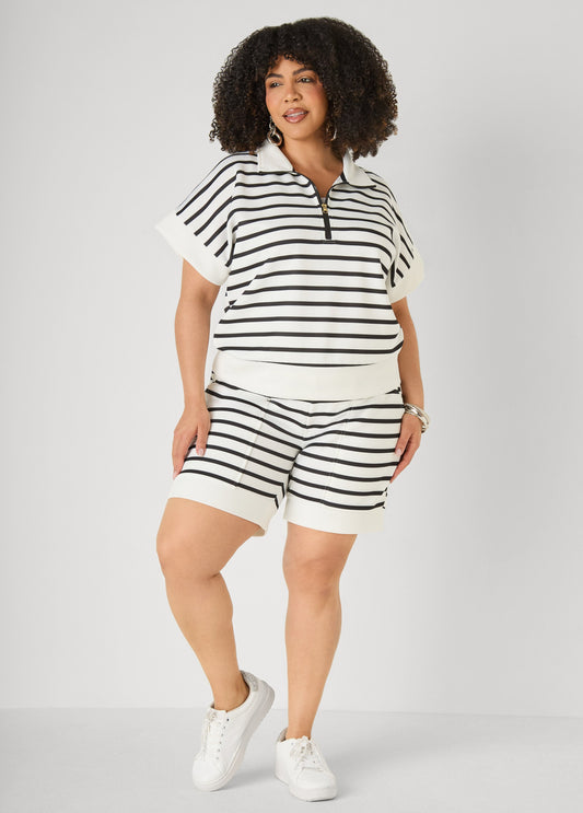 Ashley Stewart Striped Athletic Knit Shorts Egret