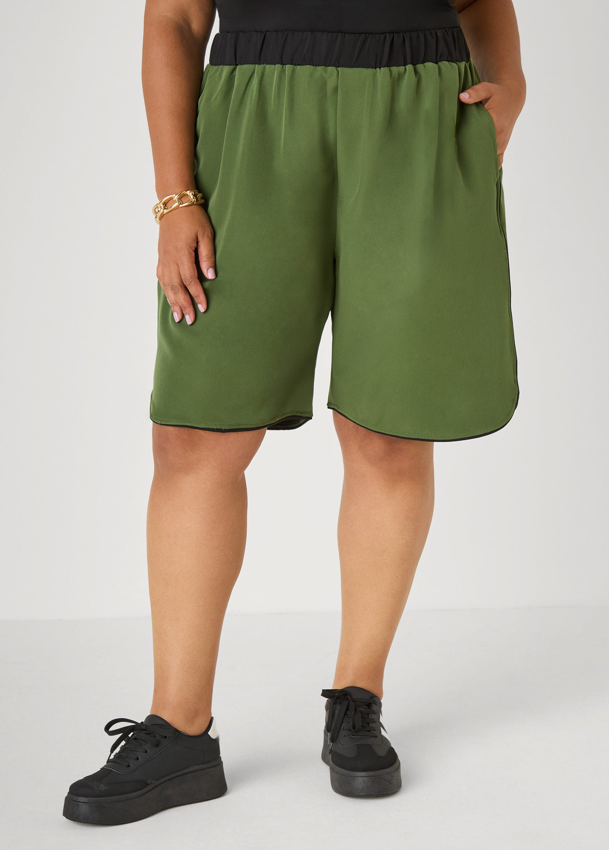 Ashley Stewart Piped Bermuda Shorts Dark Green