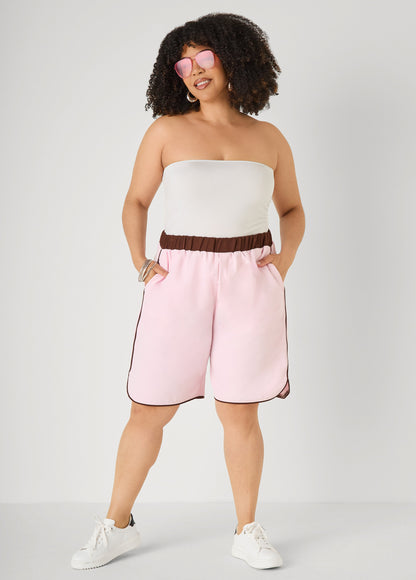 Ashley Stewart Piped Bermuda Shorts Dark Green