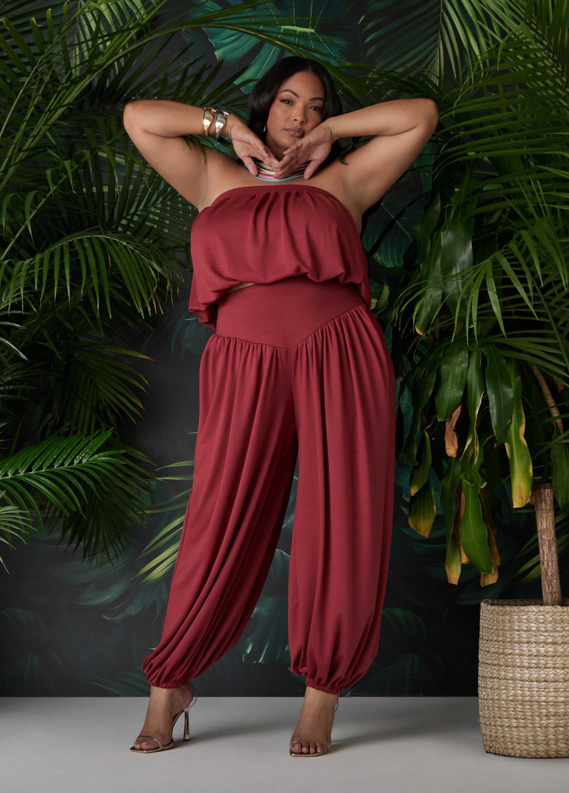 Ashley Stewart High Waist Balloon Pants Rust