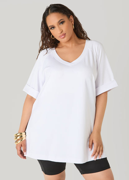 Ashley Stewart Athletic Knit Side Split Top White