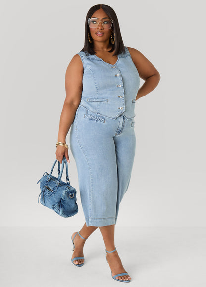 Ashley Stewart Braided Chambray Vest Denim