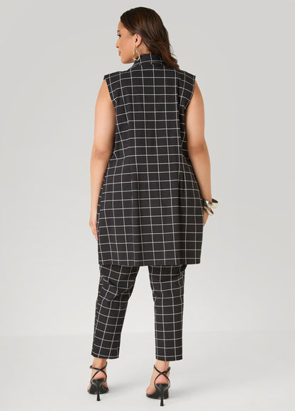 Ashley Stewart Millennium Checked Vest Black White