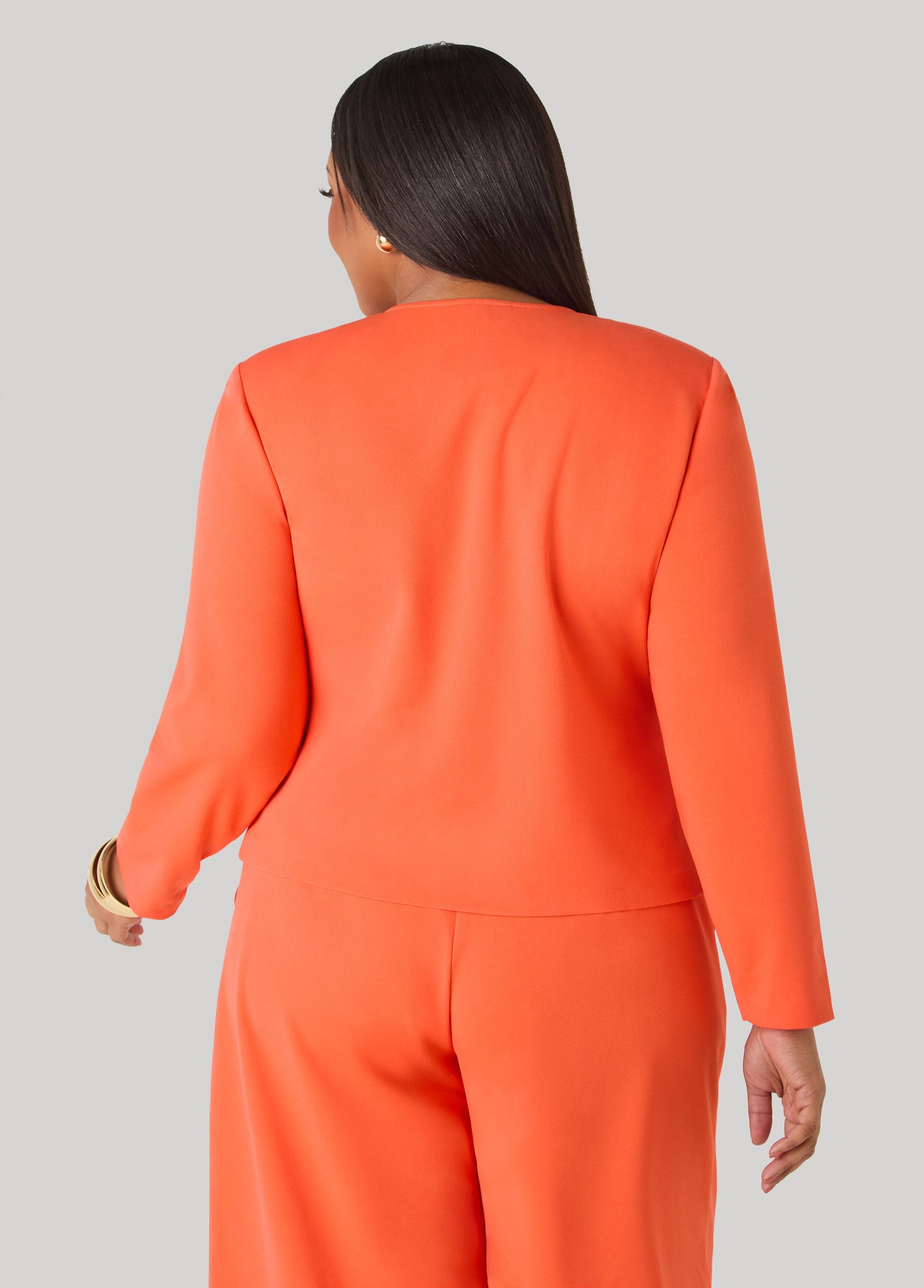 Ashley Stewart Button Detailed Crepe Jacket Nasturtium