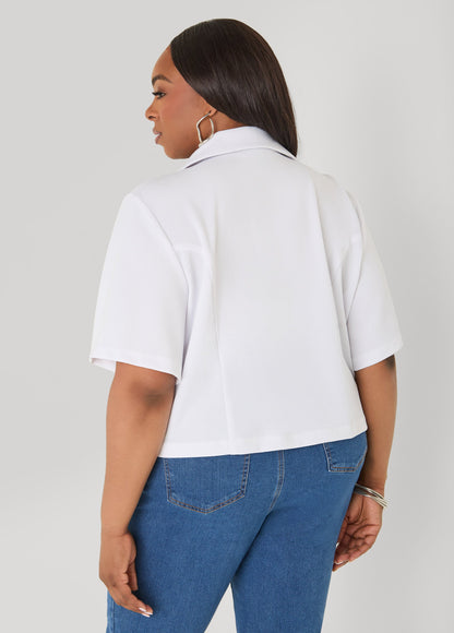 Ashley Stewart Cropped Stretch Crepe Blazer White