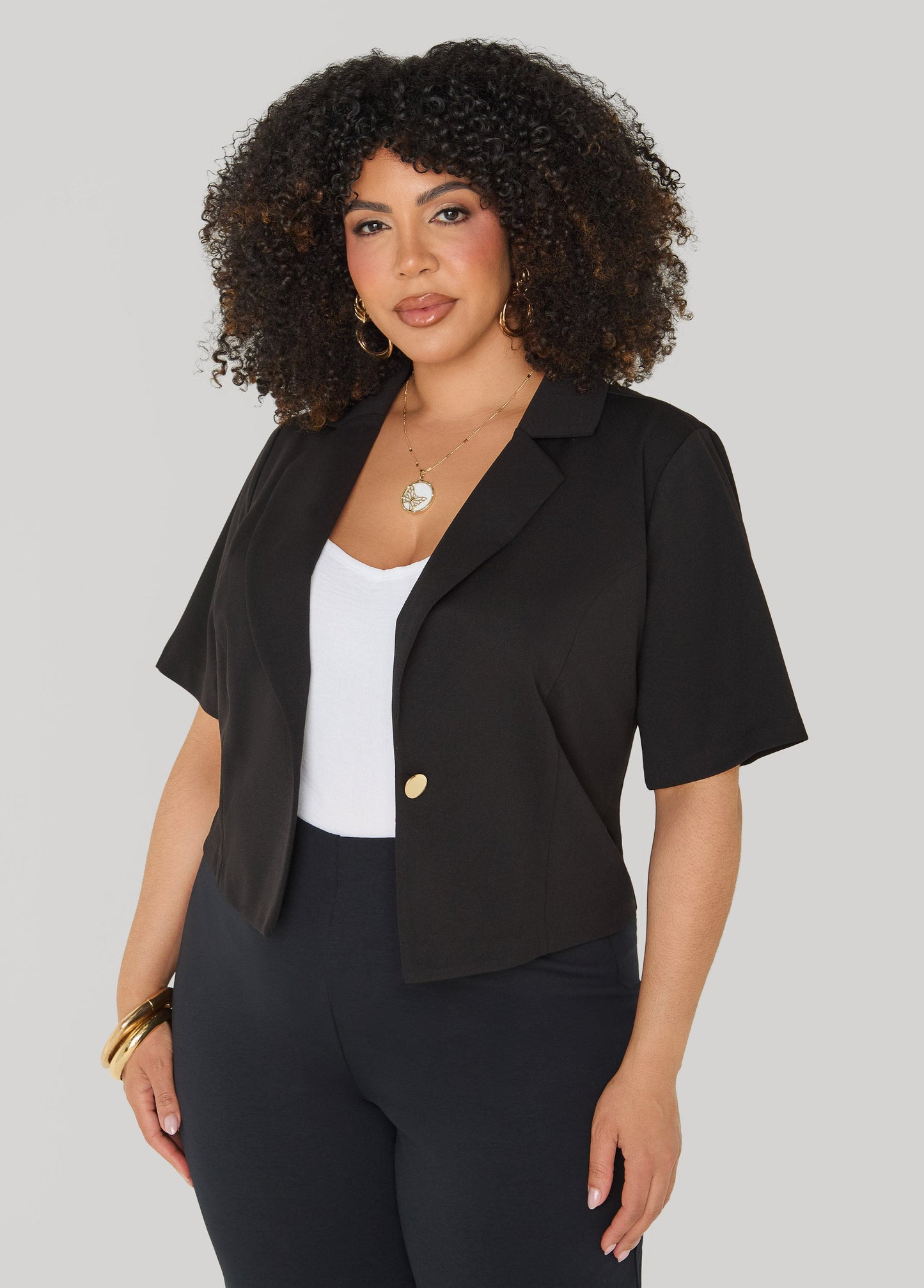 Ashley Stewart Cropped Stretch Crepe Blazer White