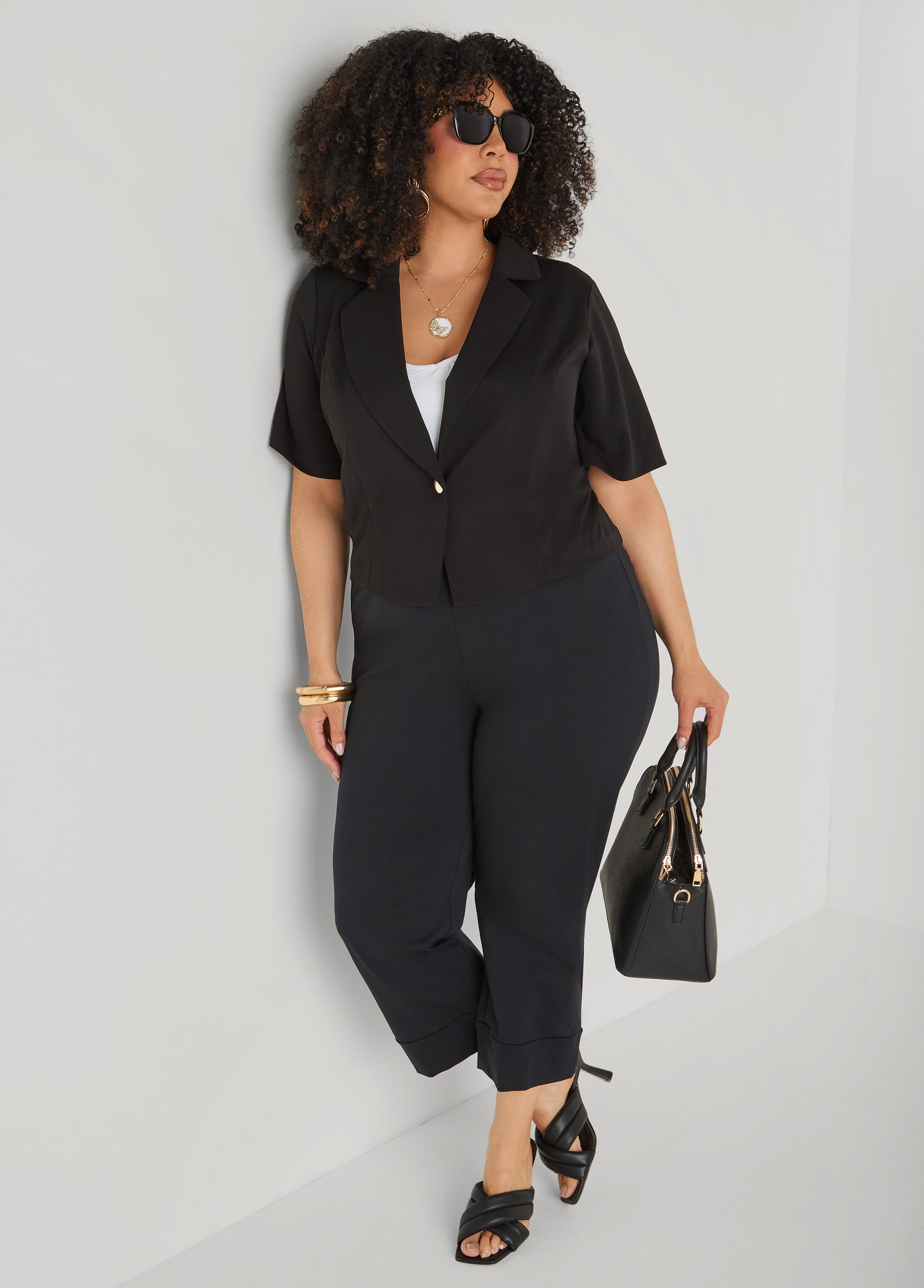 Ashley Stewart Cropped Stretch Crepe Blazer White