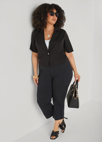 Ashley Stewart Cropped Stretch Crepe Blazer White