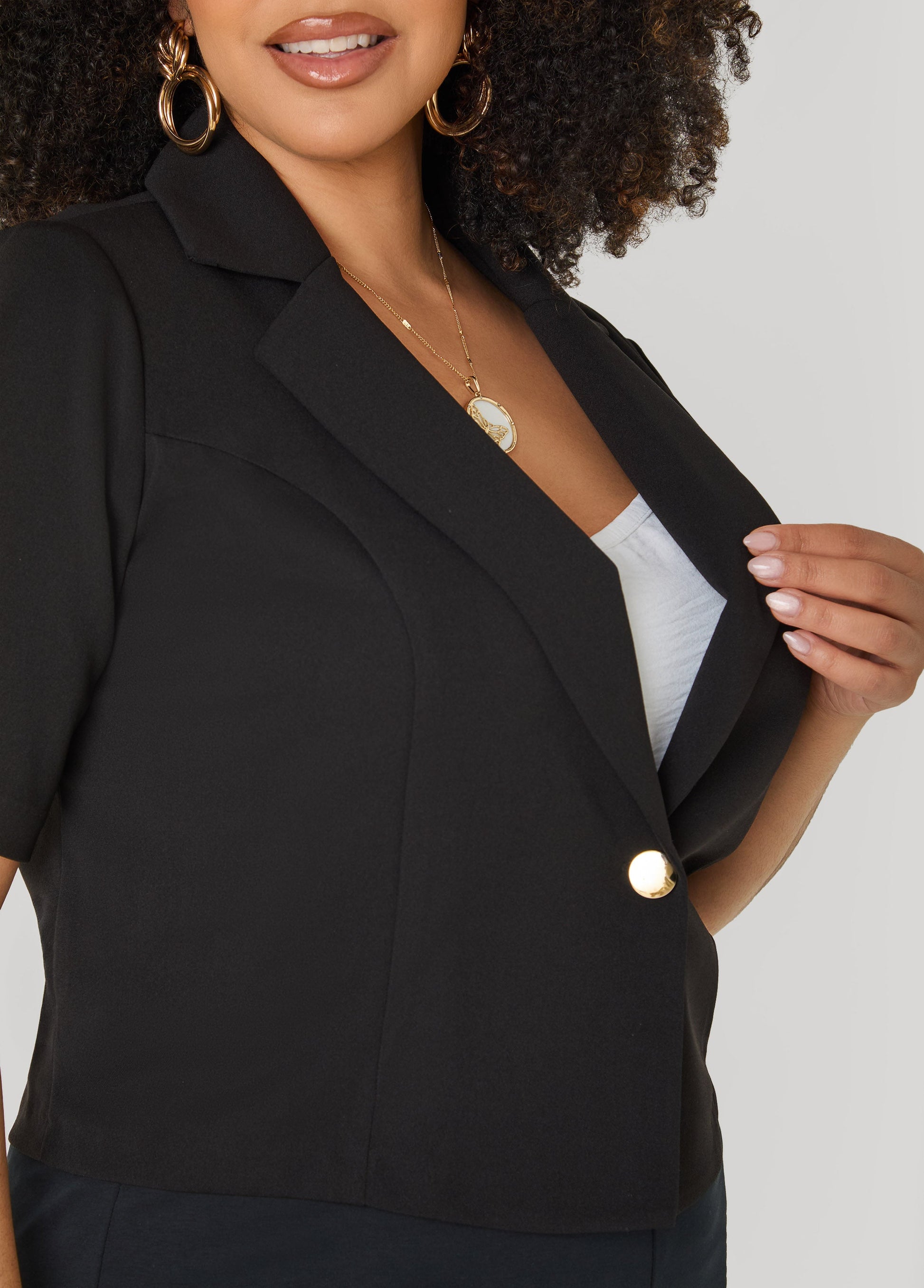 Ashley Stewart Cropped Stretch Crepe Blazer White