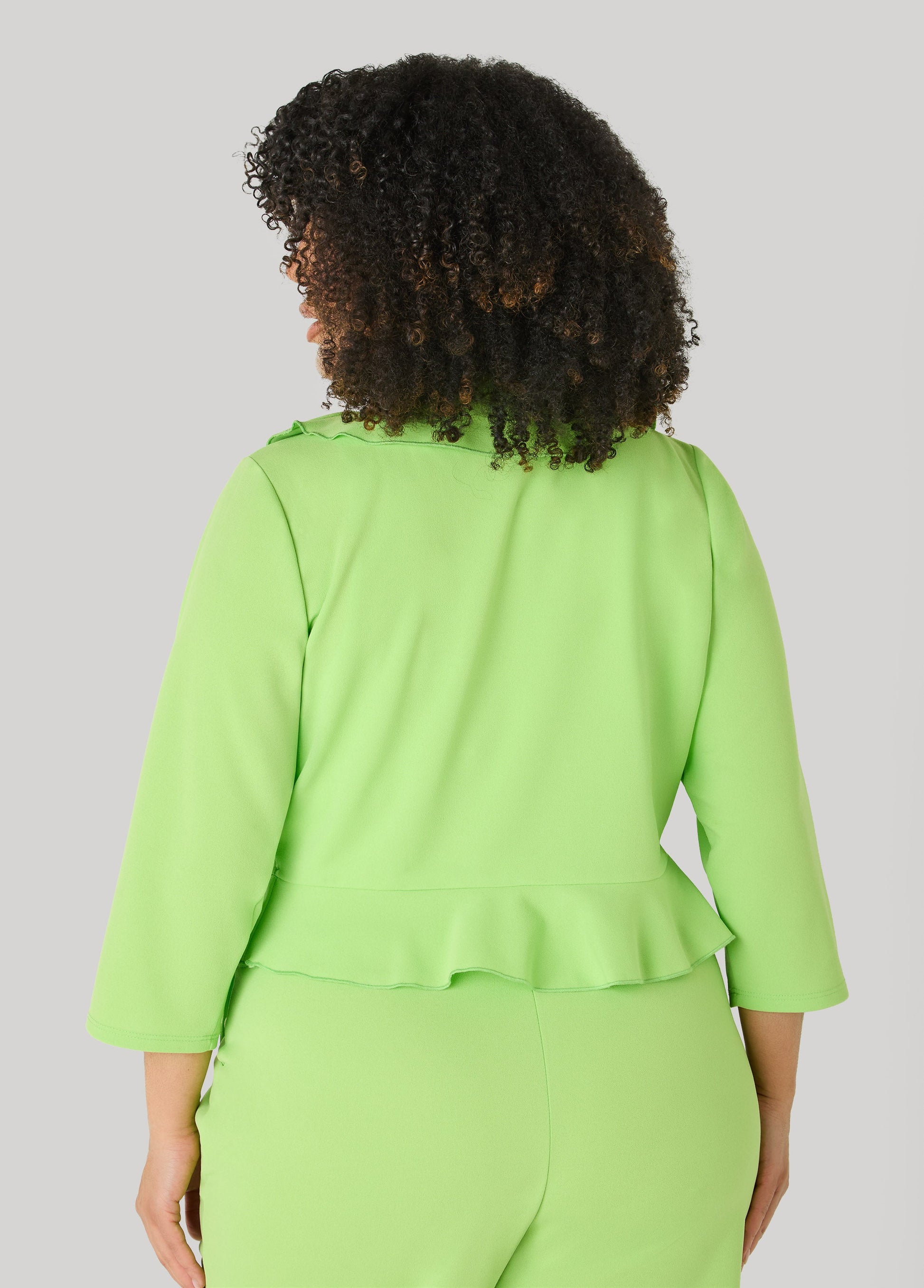 Ashley Stewart Open Front Ruffled Jacket Lime Green