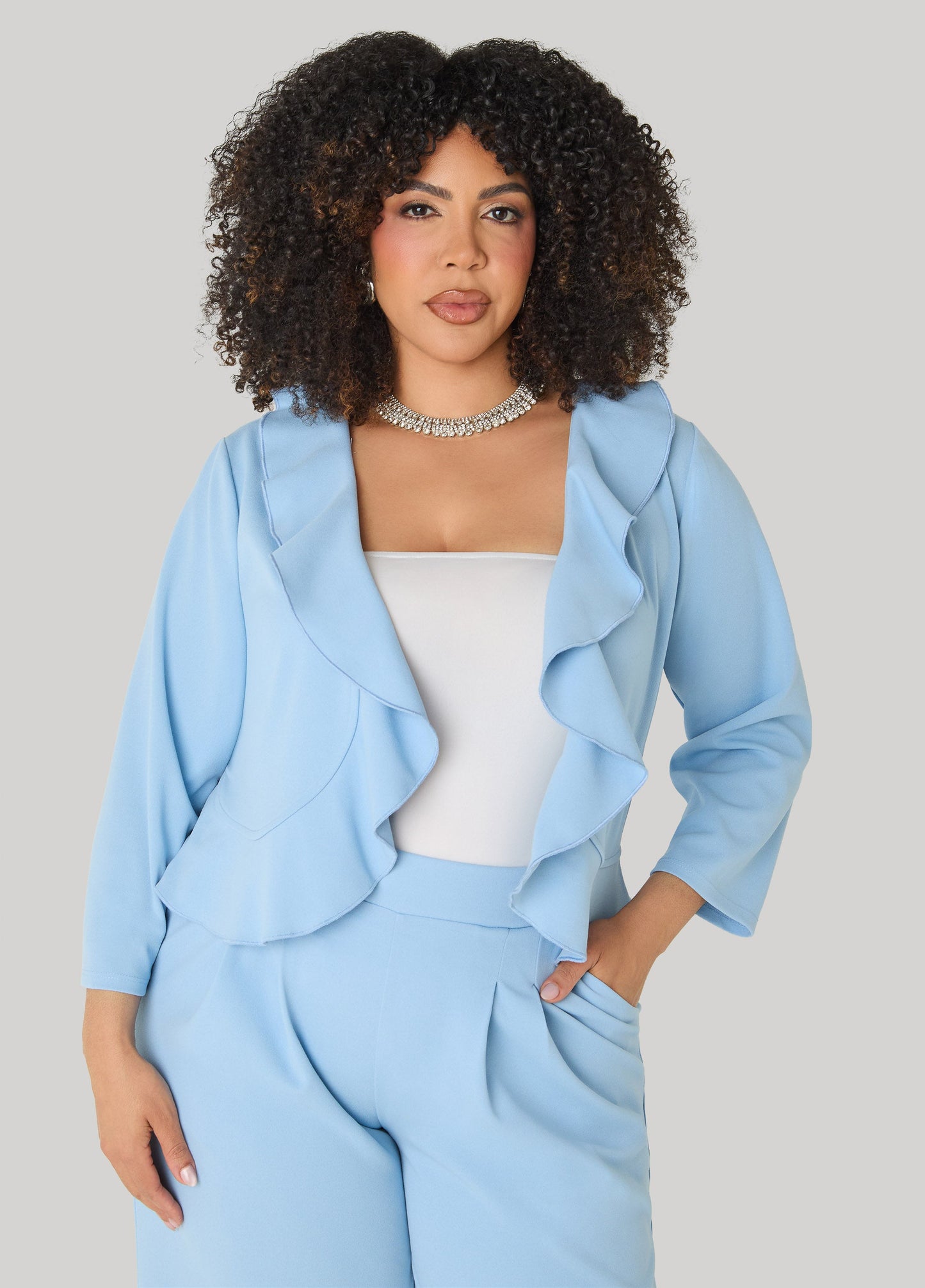 Ashley Stewart Open Front Ruffled Jacket Lime Green