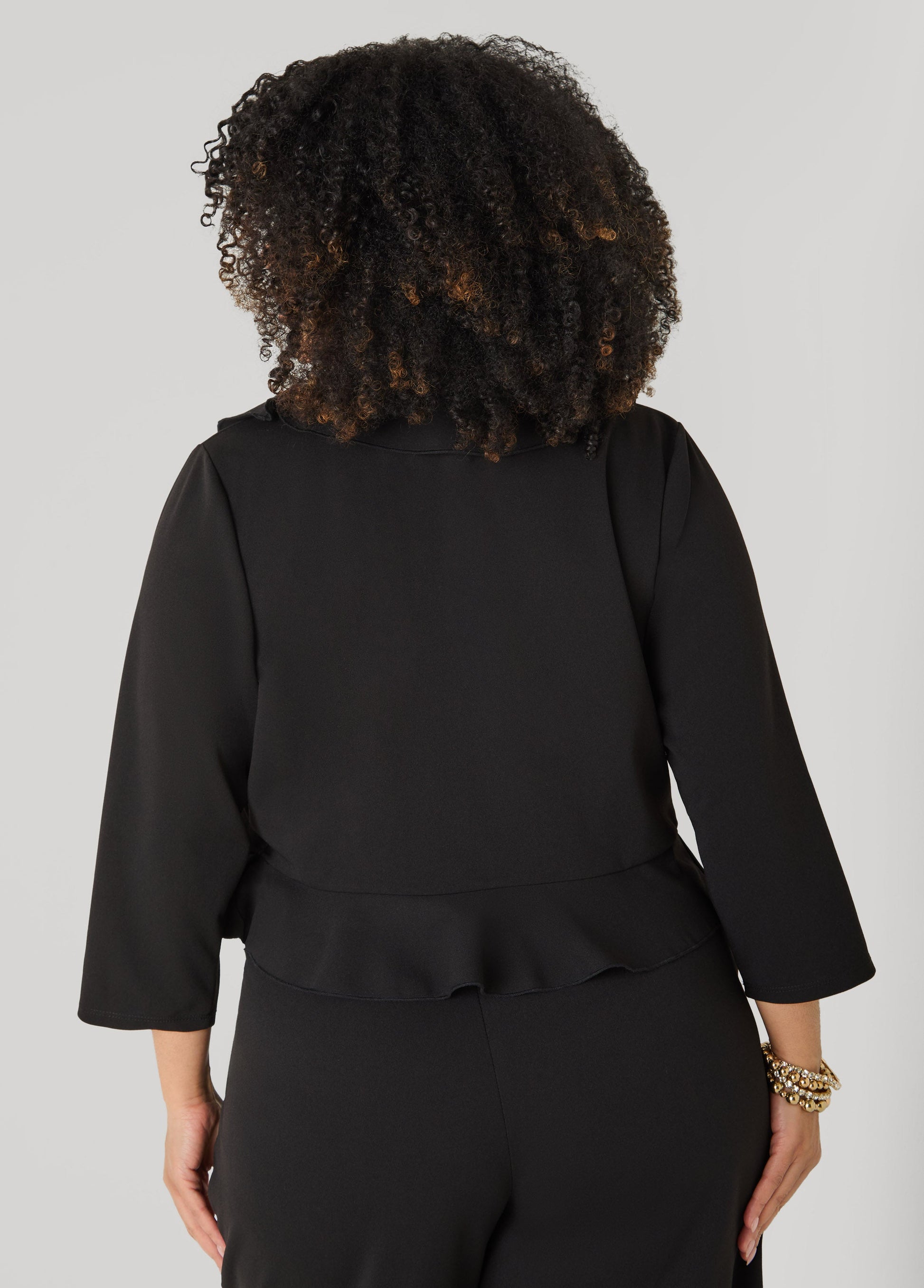Ashley Stewart Ruffled Open Front Jacket White