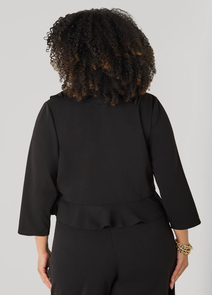 Ashley Stewart Ruffled Open Front Jacket White
