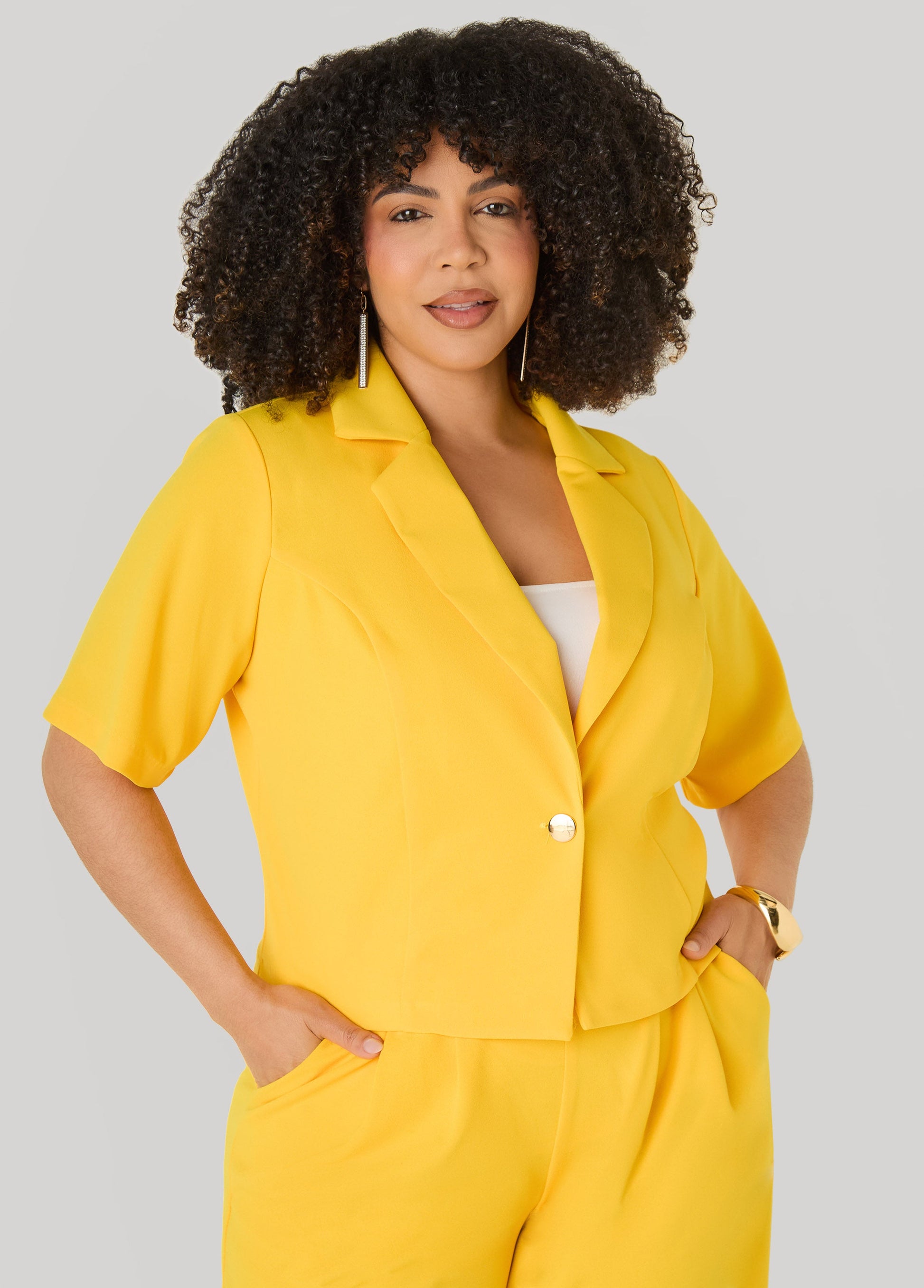 Ashley Stewart Cropped Crepe Blazer Royal Blue