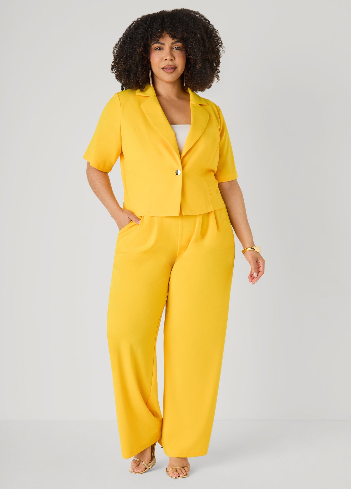 Ashley Stewart Cropped Crepe Blazer Royal Blue