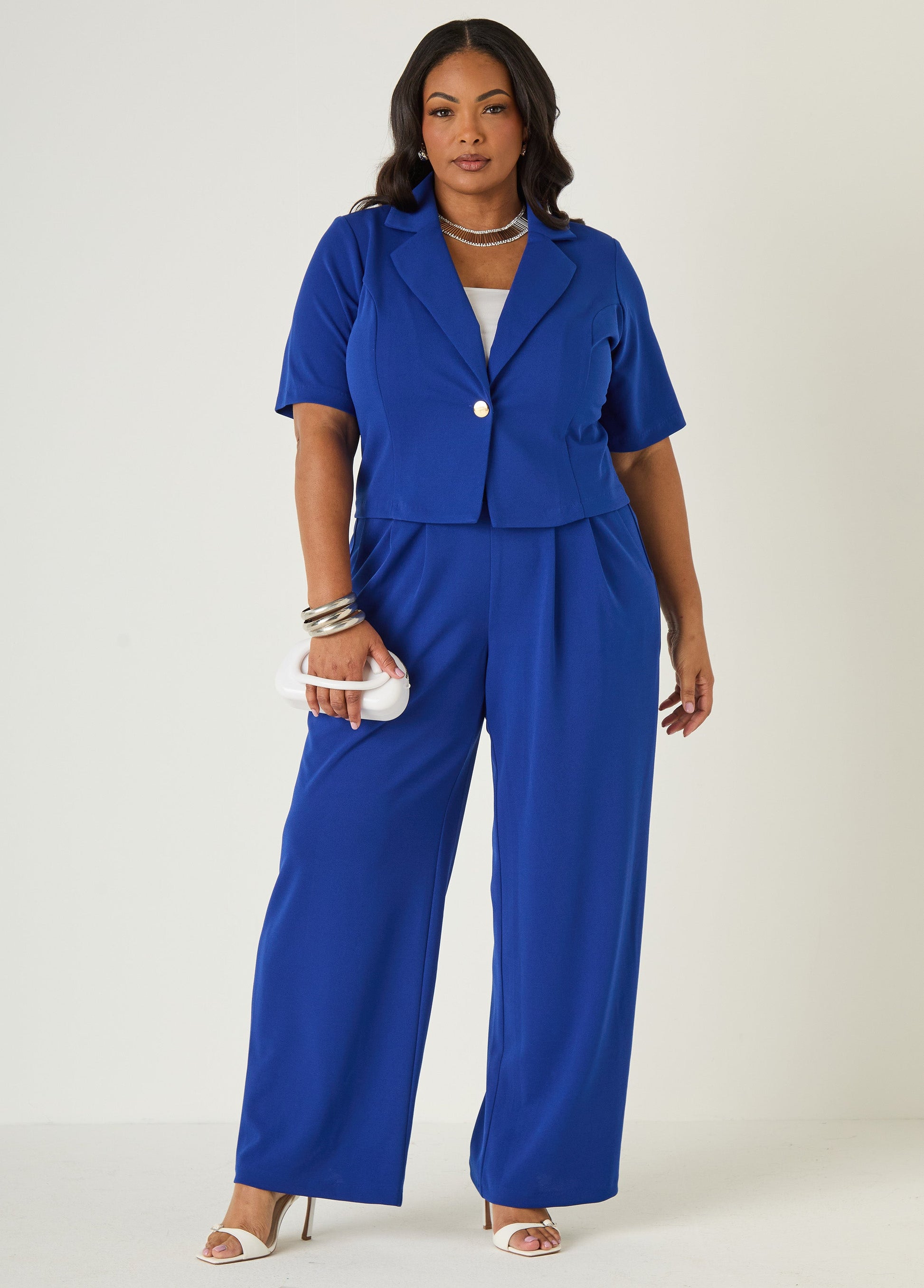 Ashley Stewart Cropped Crepe Blazer Royal Blue