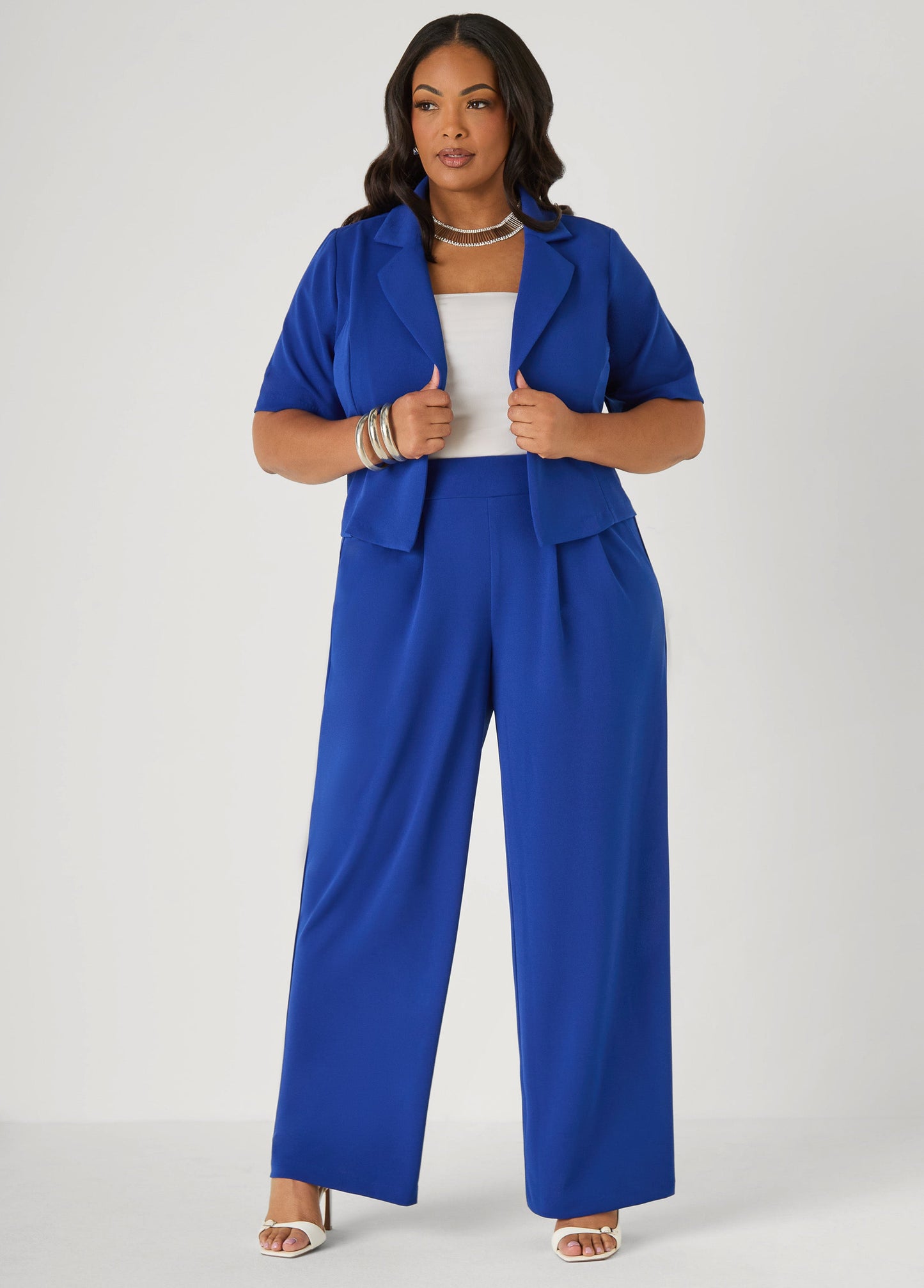 Ashley Stewart Cropped Crepe Blazer Royal Blue