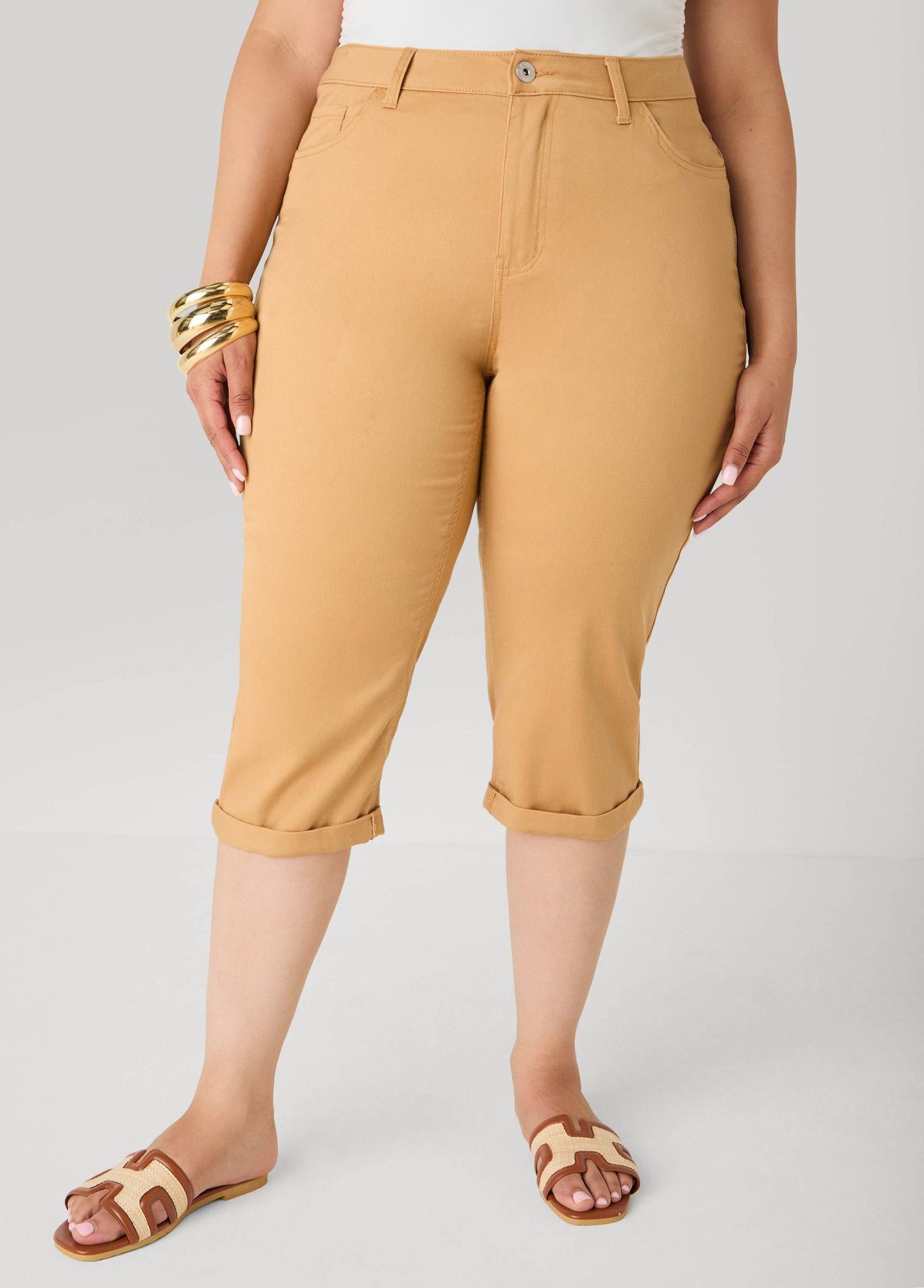 Ashley Stewart Cuffed Denim Capris Iced Coffee