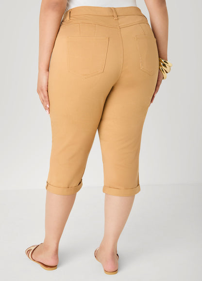 Ashley Stewart Cuffed Denim Capris Iced Coffee
