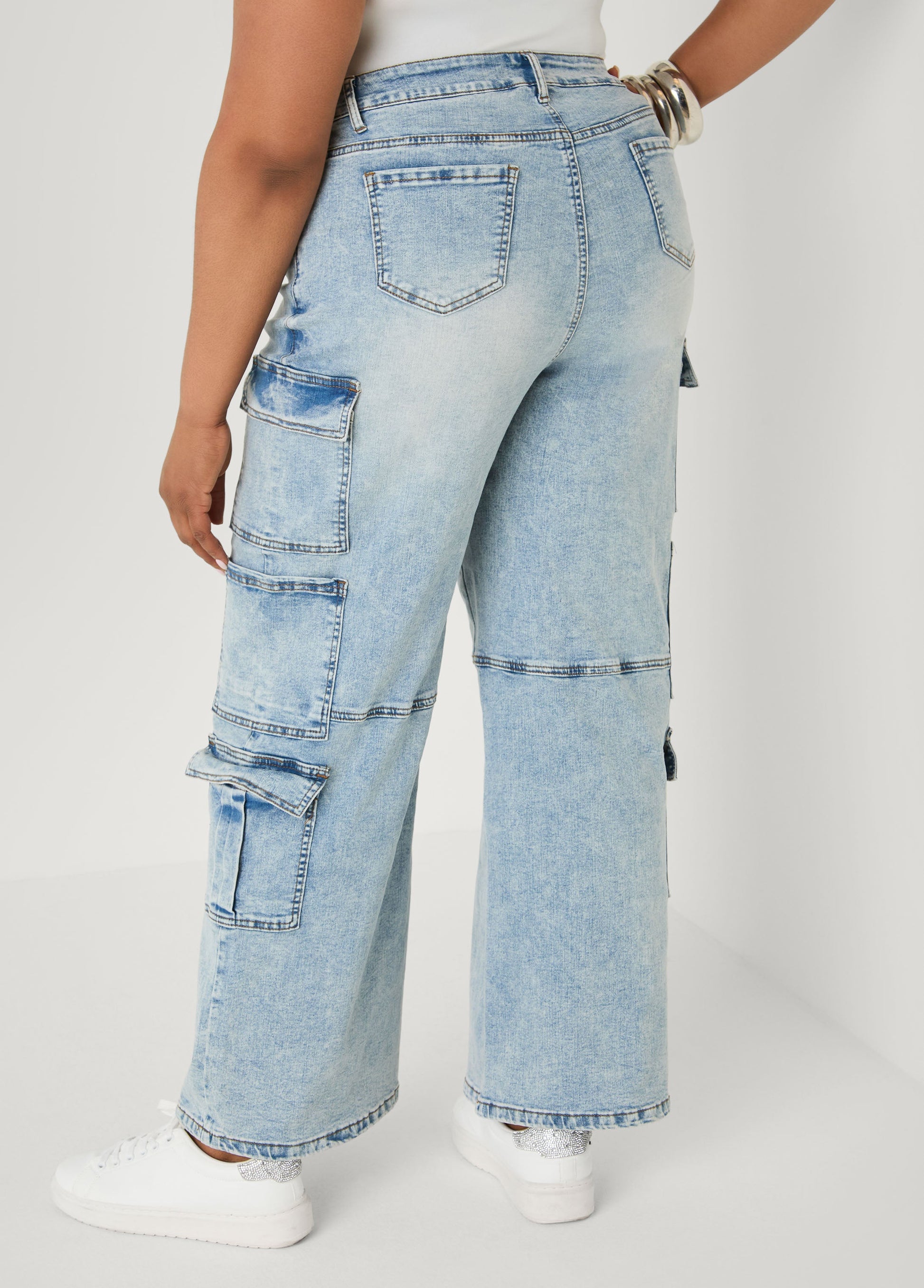 Ashley Stewart Acid Wash Cargo Jeans Medium Blue