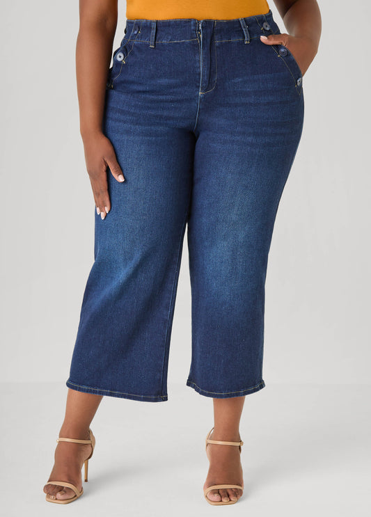 Ashley Stewart Denim Sailor Capris Dk Wash