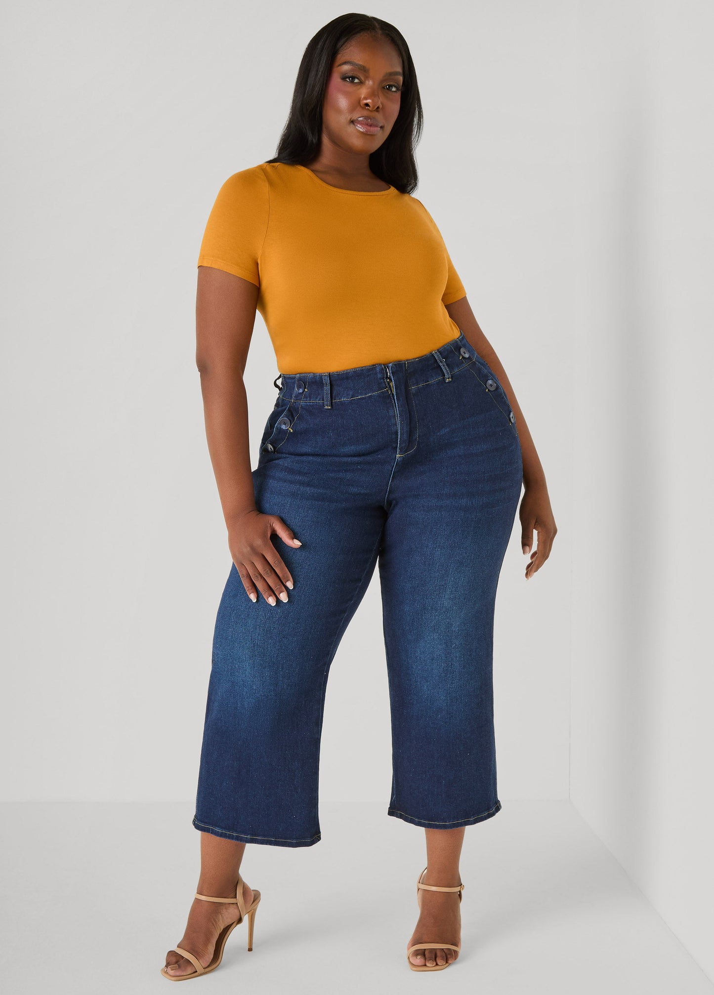 Ashley Stewart Denim Sailor Capris Dk Wash