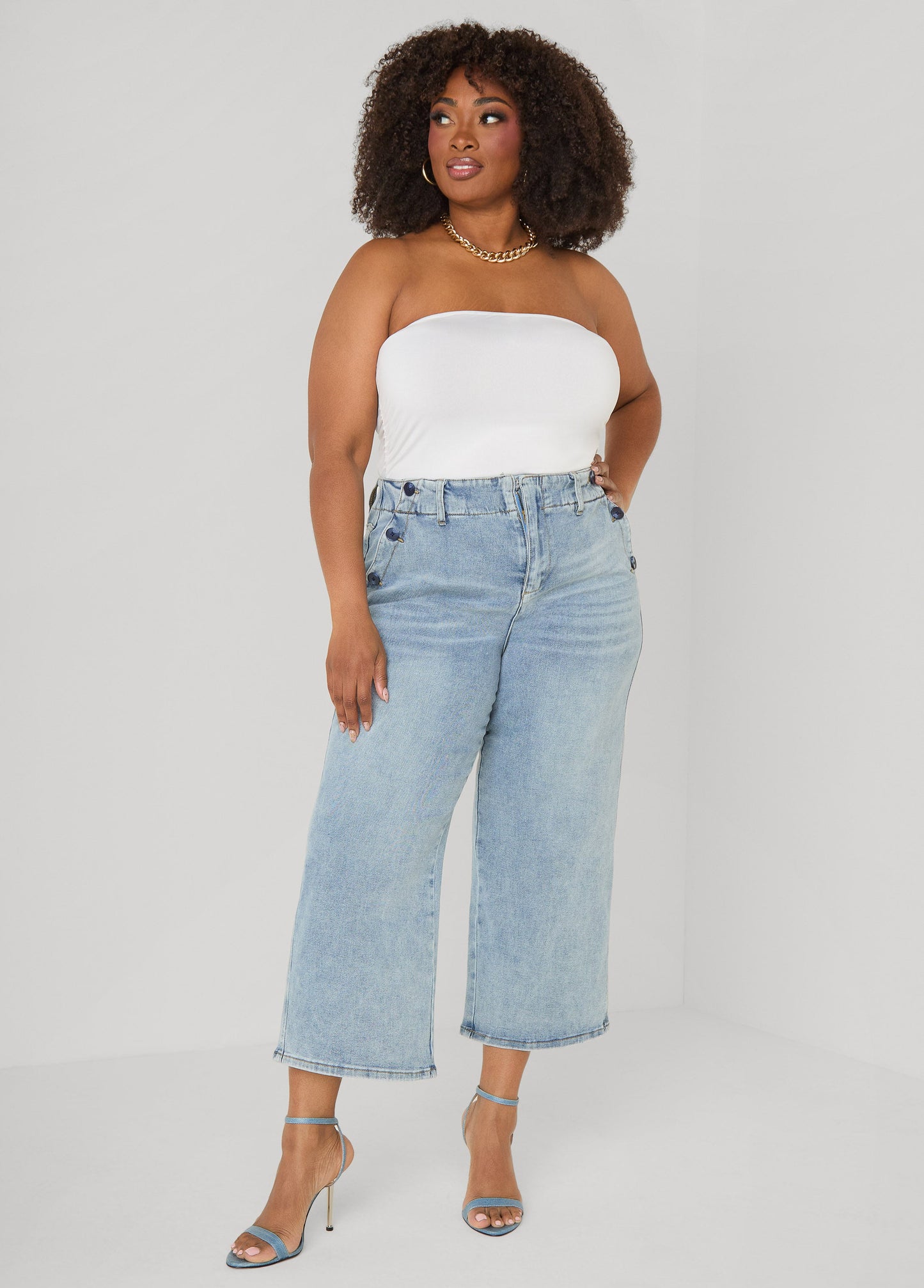 Ashley Stewart Denim Sailor Capris Dk Wash