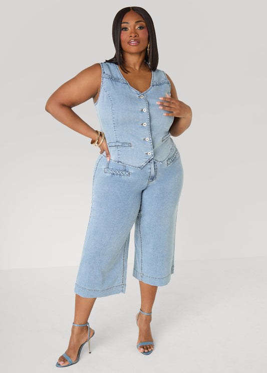 Ashley Stewart Braided Chambray Capris Denim