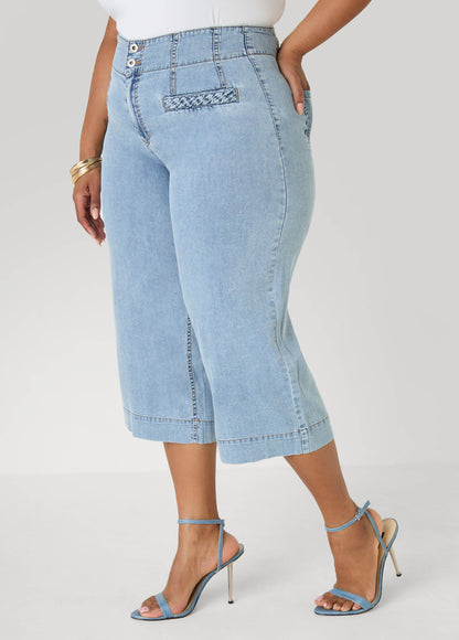 Ashley Stewart Braided Chambray Capris Denim