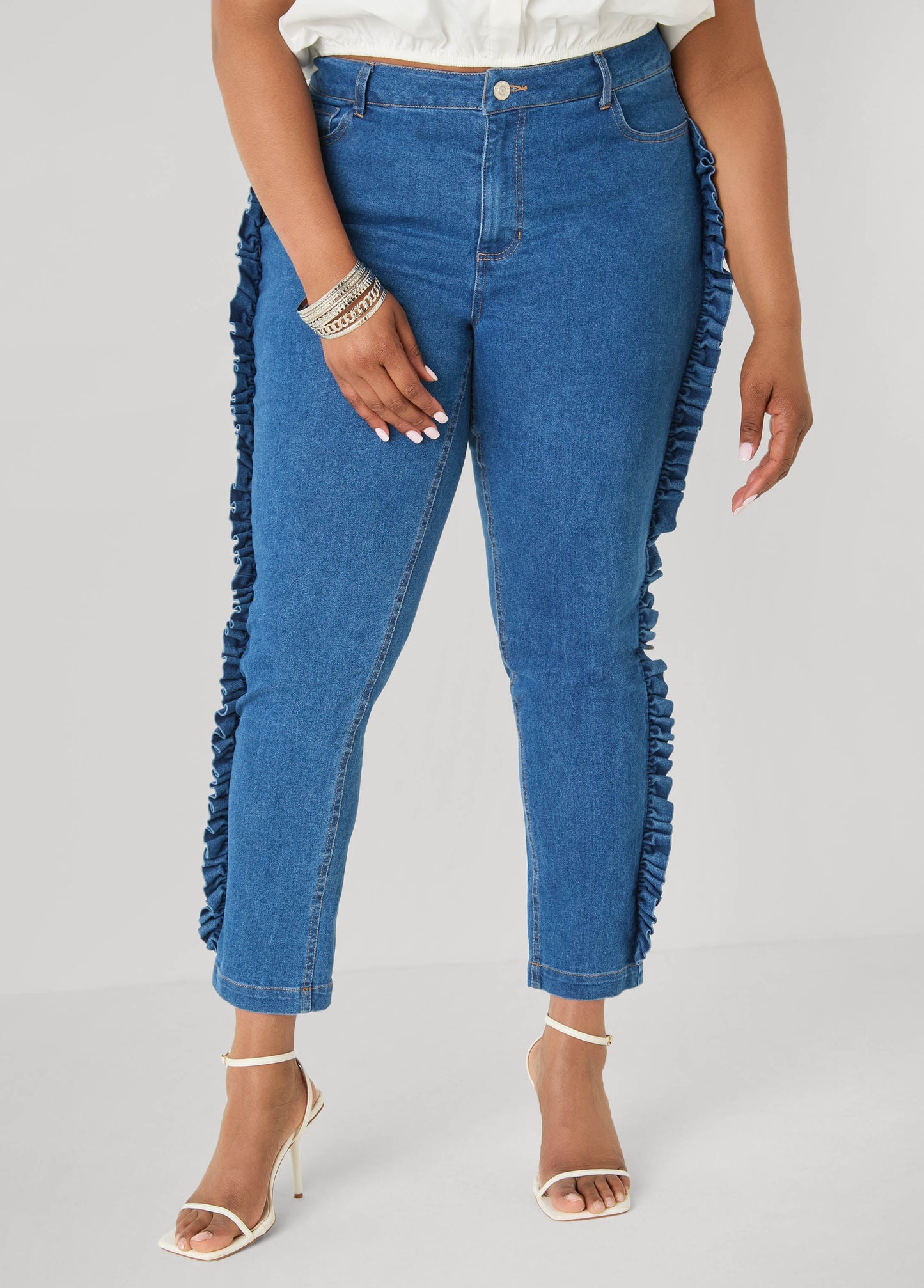 Ashley Stewart Ruffled Skinny Jeans Medium Blue