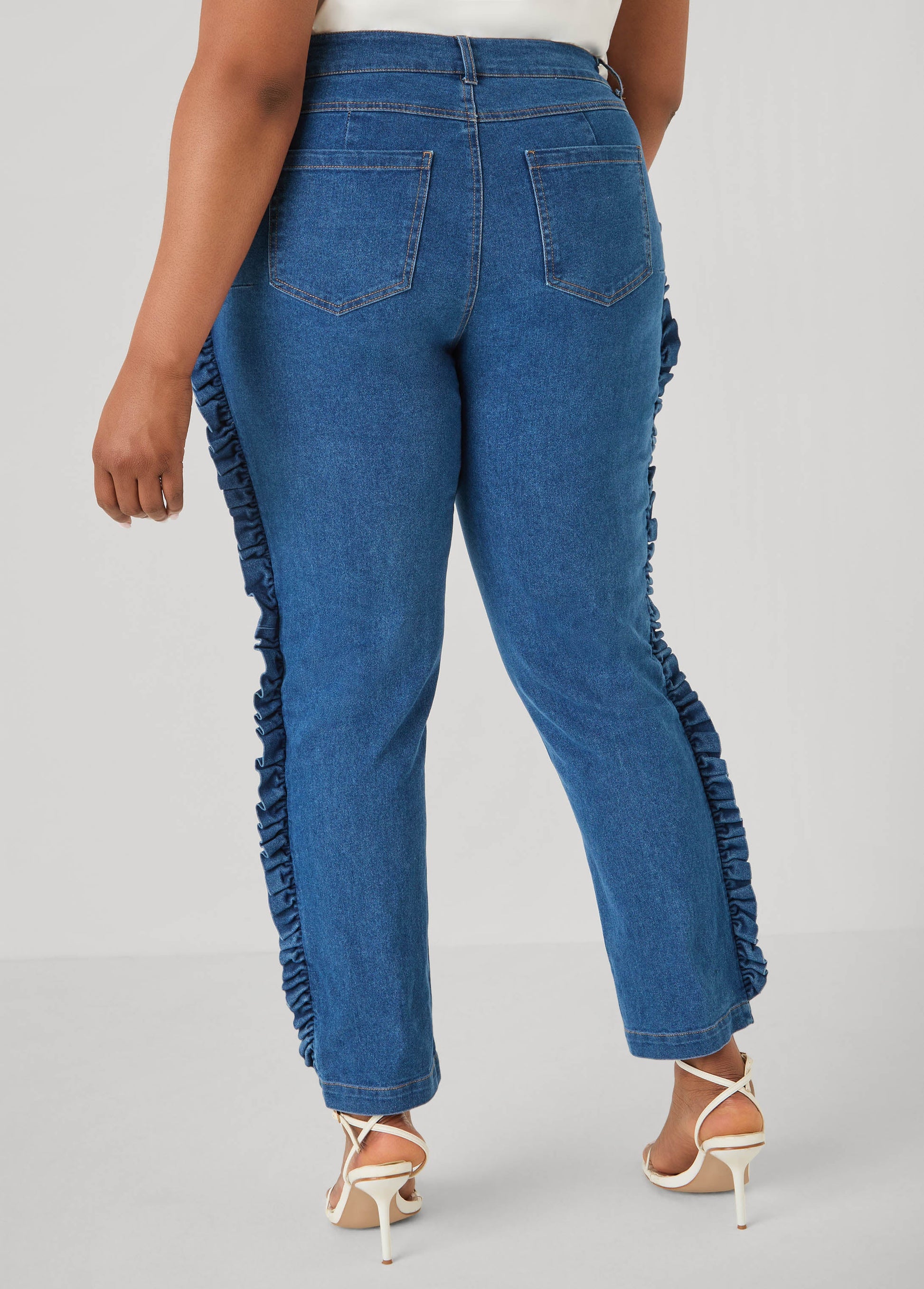 Ashley Stewart Ruffled Skinny Jeans Medium Blue
