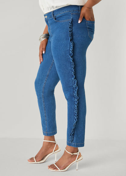 Ashley Stewart Ruffled Skinny Jeans Medium Blue