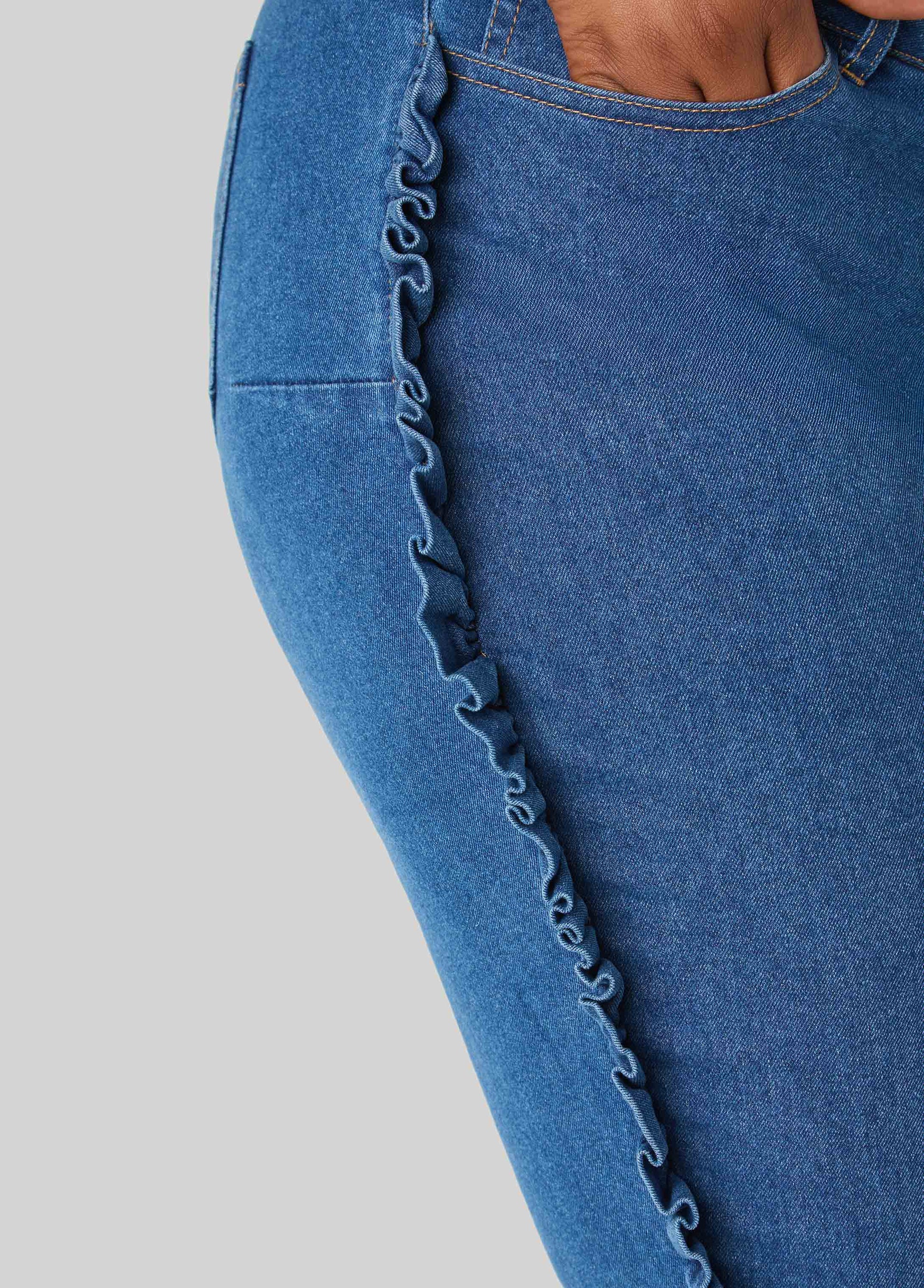 Ashley Stewart Ruffled Skinny Jeans Medium Blue