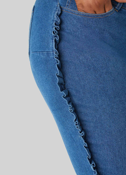 Ashley Stewart Ruffled Skinny Jeans Medium Blue