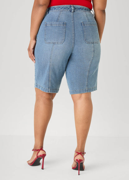Ashley Stewart Braided Belt Bermuda Shorts Denim Blue