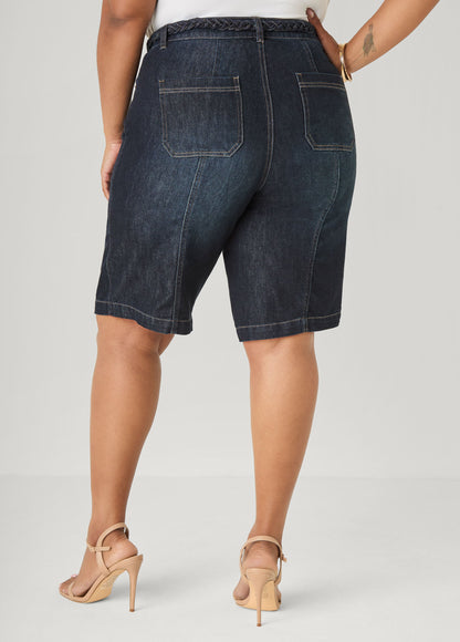 Ashley Stewart Braided Belt Bermuda Shorts Denim Blue