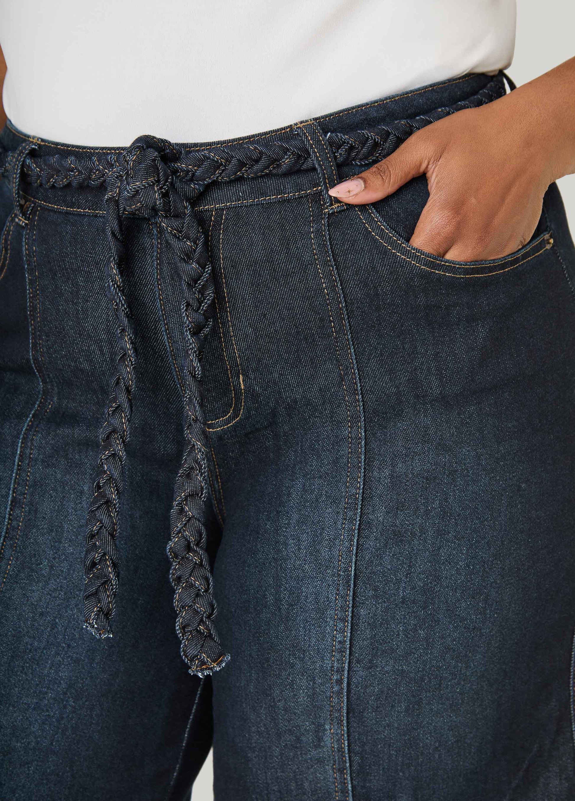 Ashley Stewart Braided Belt Bermuda Shorts Denim Blue