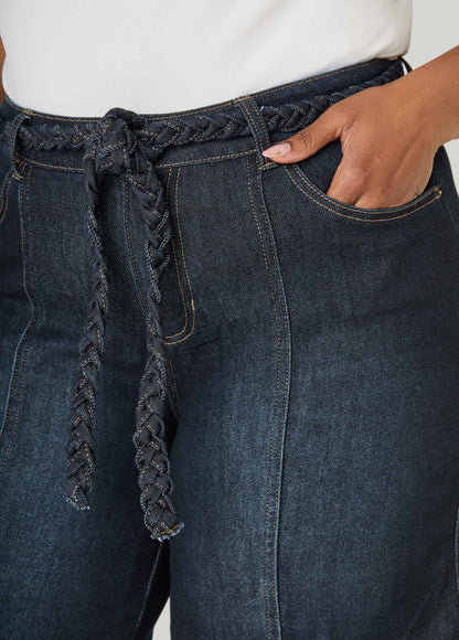 Ashley Stewart Braided Belt Bermuda Shorts Denim Blue