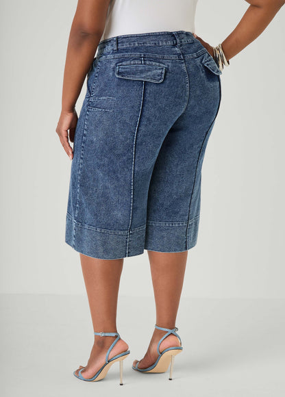 Ashley Stewart Pintucked Stonewash Denim Capris Dk Rinse