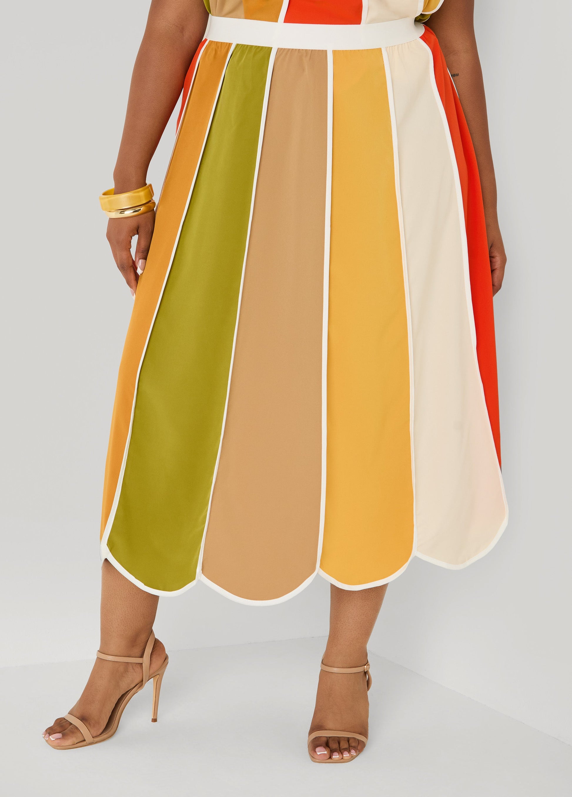 Ashley Stewart Striped Paneled Midi Skirt Multi