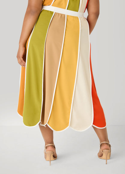 Ashley Stewart Striped Paneled Midi Skirt Multi