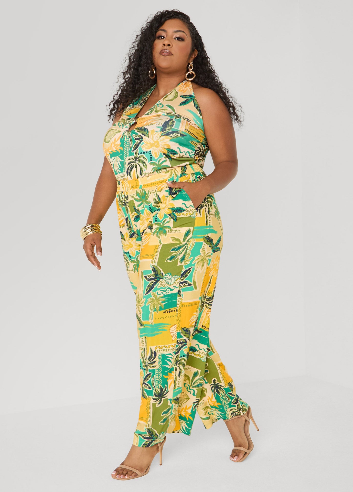 Ashley Stewart Tropical Print Wide Leg Pants Multi