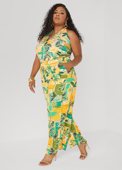Ashley Stewart Tropical Print Wide Leg Pants Multi