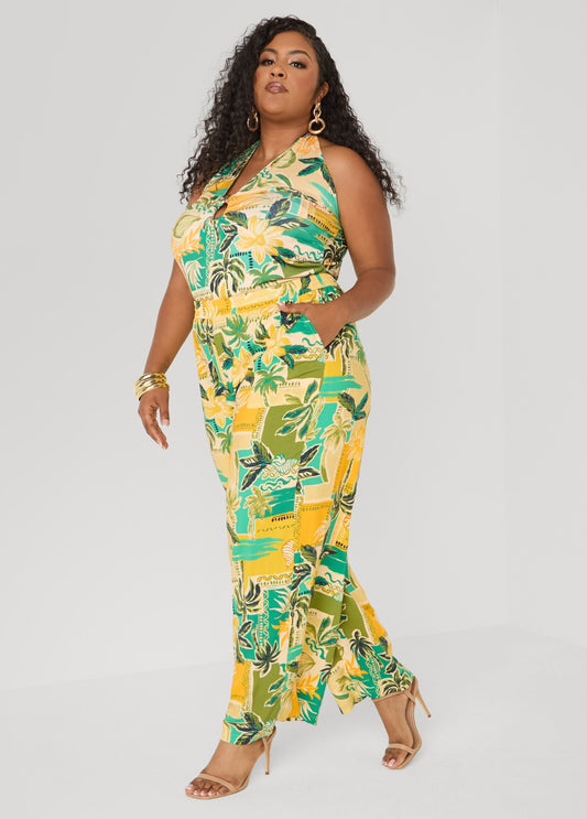 Ashley Stewart Tropical Print Wide Leg Pants Multi
