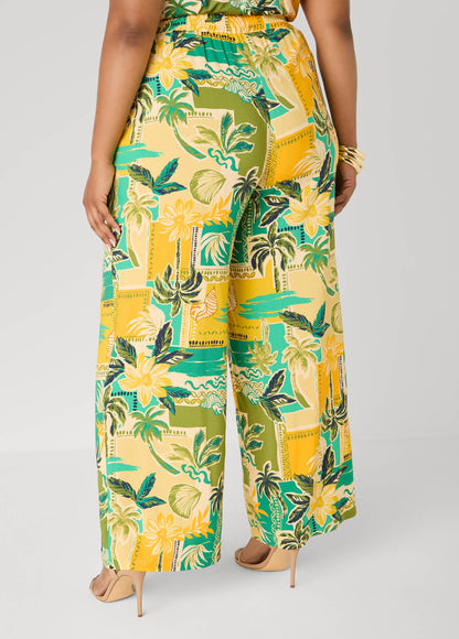 Ashley Stewart Tropical Print Wide Leg Pants Multi