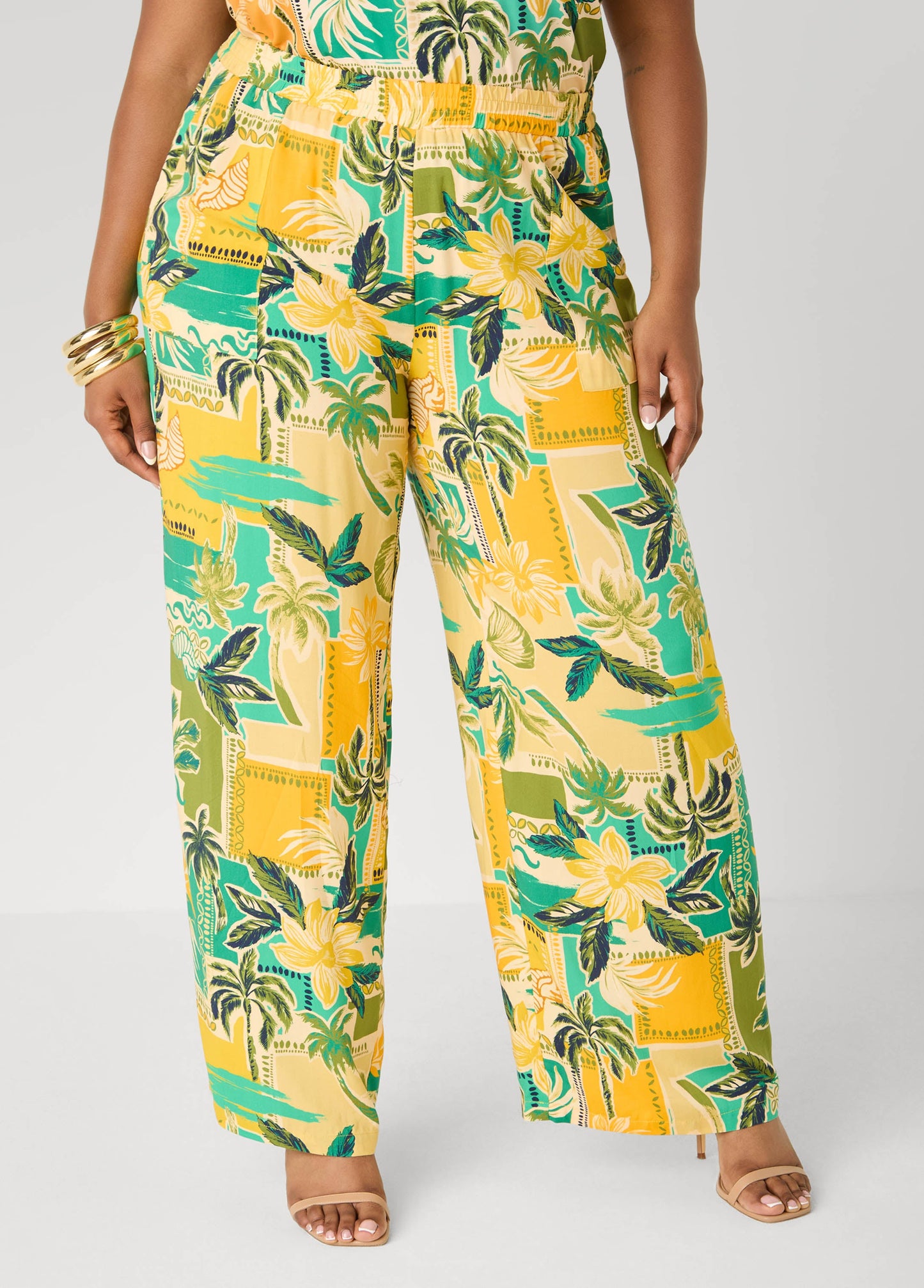 Ashley Stewart Tropical Print Wide Leg Pants Multi