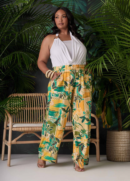 Ashley Stewart Tropical Print Wide Leg Pants Multi
