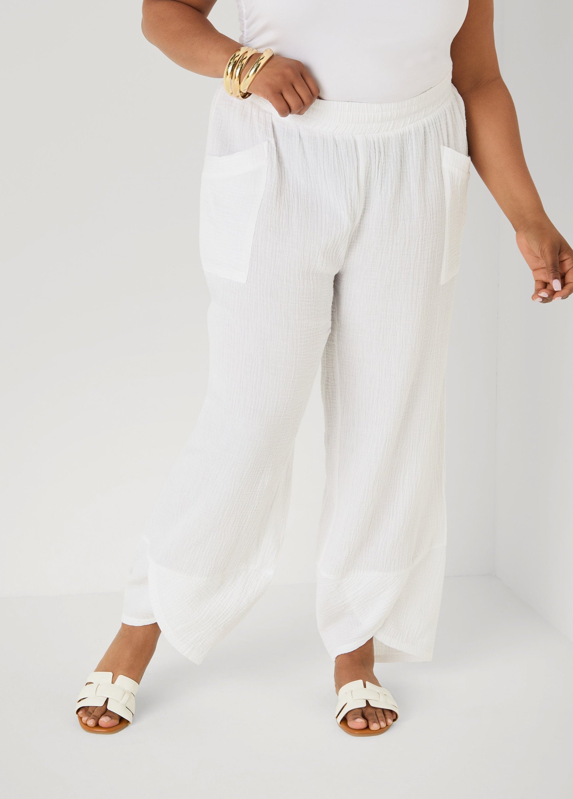 Ashley Stewart Textured Cotton Gauze Pants White