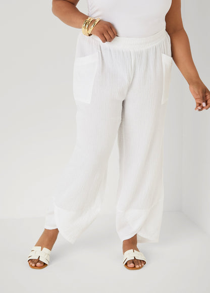 Ashley Stewart Textured Cotton Gauze Pants White