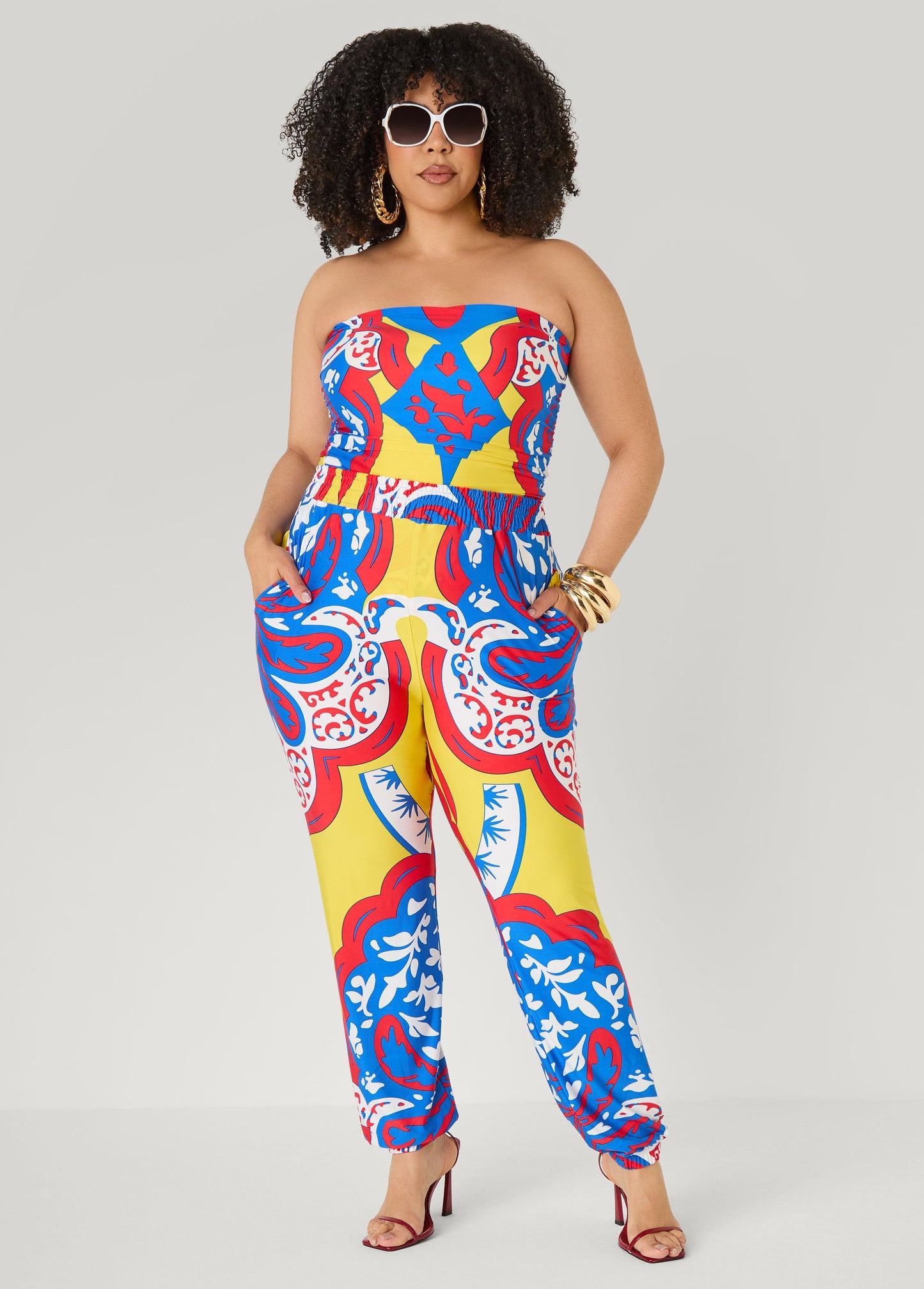 Ashley Stewart High Rise Printed Joggers Primrose Yellow